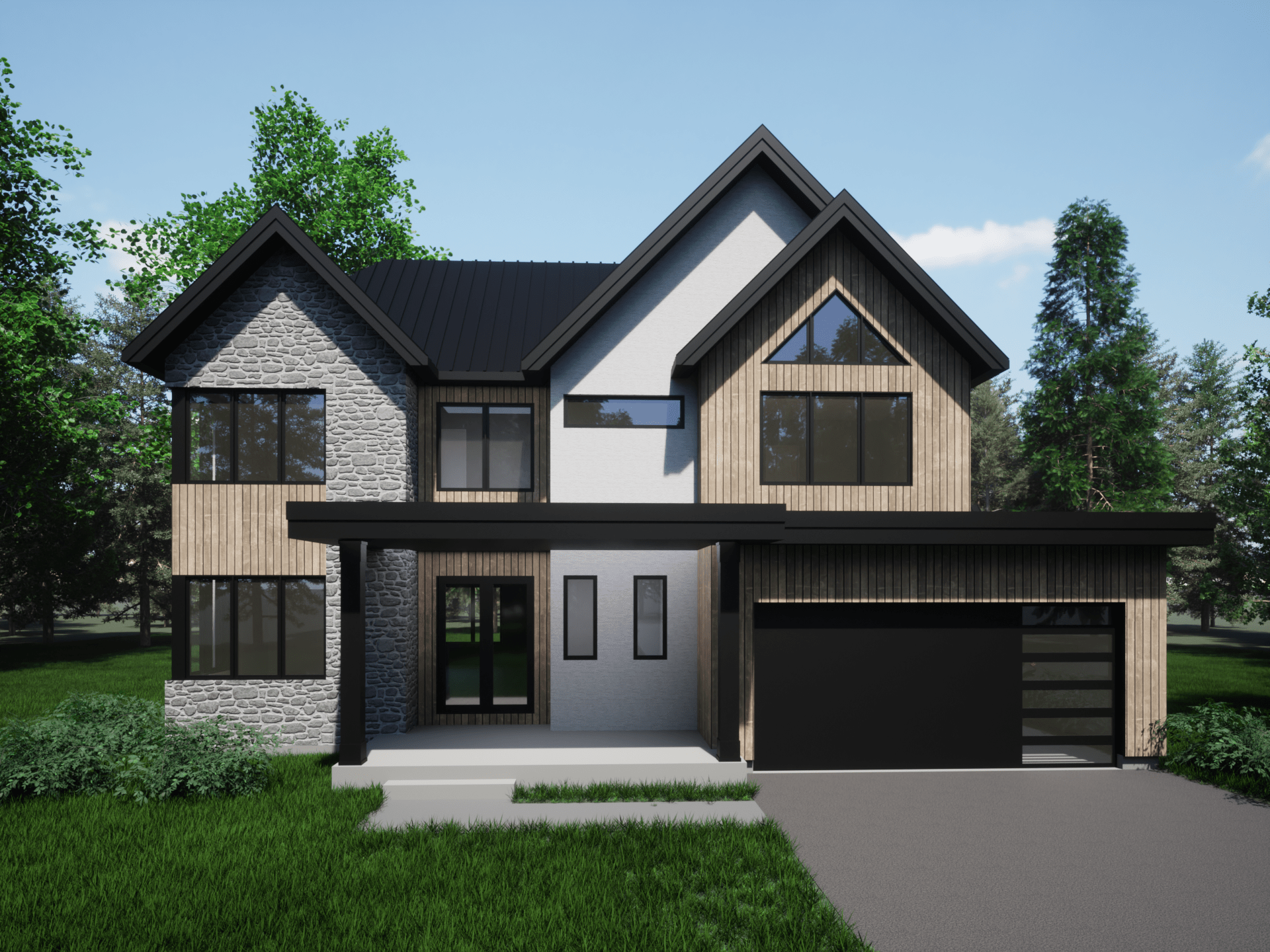 Front of Contemporary Home in New Residential Development